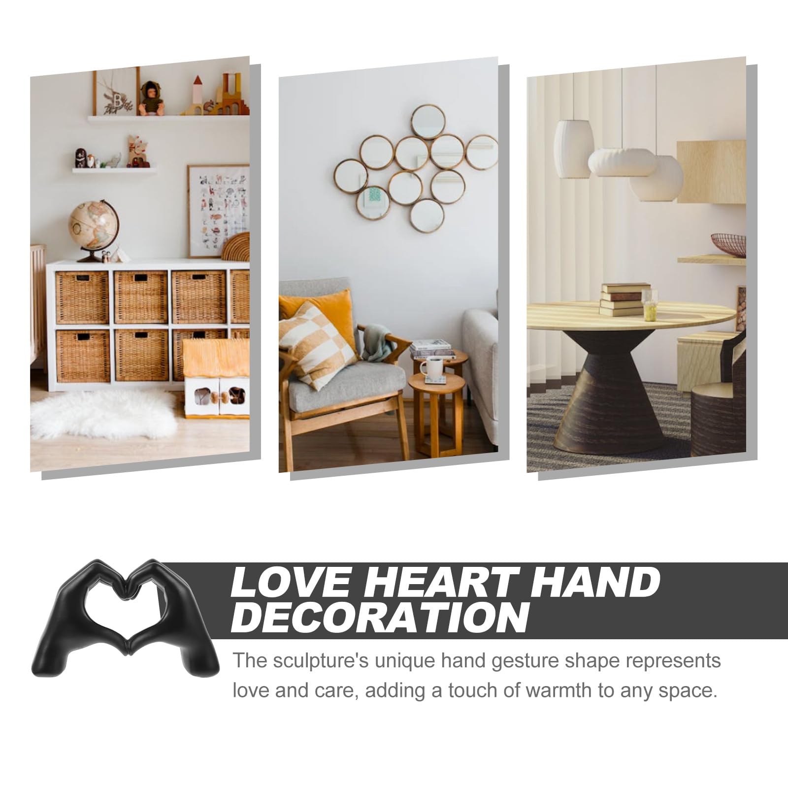 GANAZONO Scultura da Tavolo a Forma di Cuore Gesto della Mano in Resina Nera, Resistente e Robusta, Decorazione Elegante per Interni e Scrivania