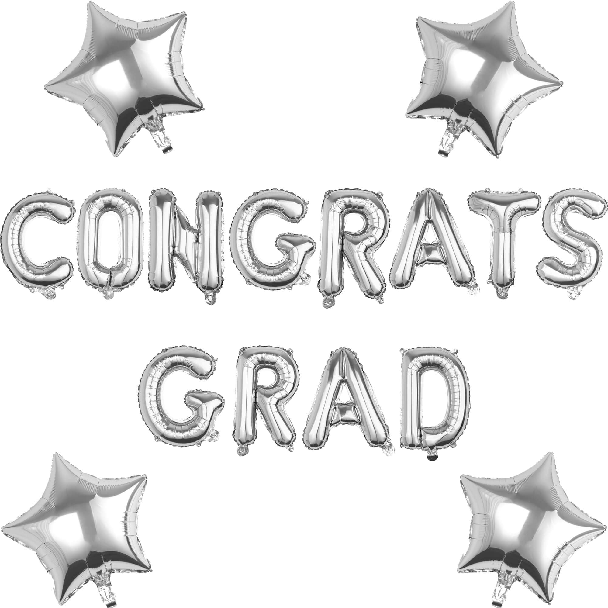 Pargleev Congrats Grad Balloons with Star Hanging Foil Balloons Letter for 2025 Grad Graduation Retirement Party Decorations Silver