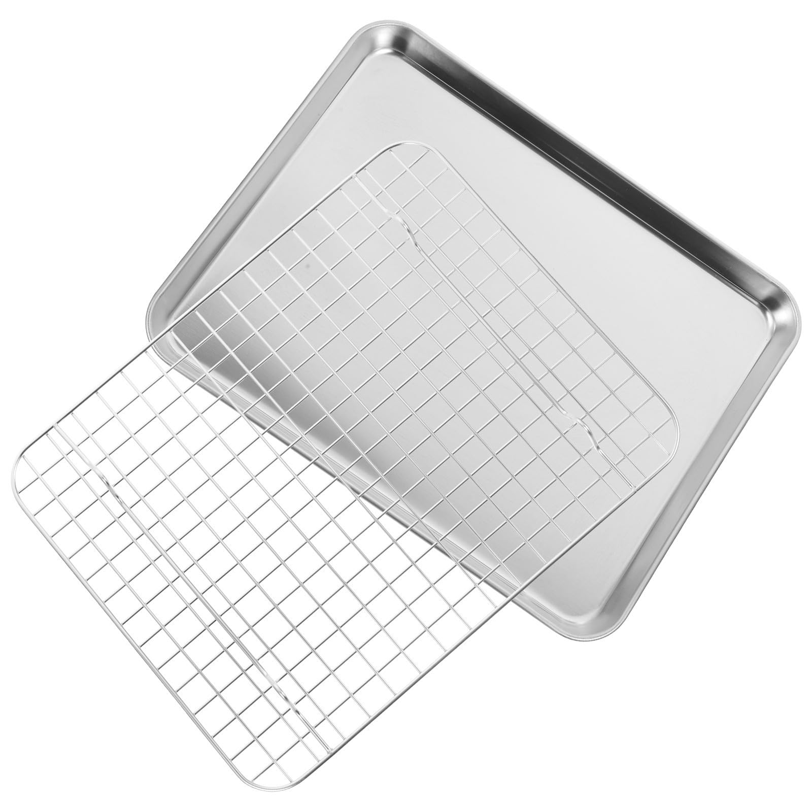 Lurrose Set 1 Teglia da Forno in Acciaio Inossidabile con Rete per Cottura e Raffreddamento, Dimensioni 31,5x24,5x2,5cm, per Forni Domestici e Barbecue