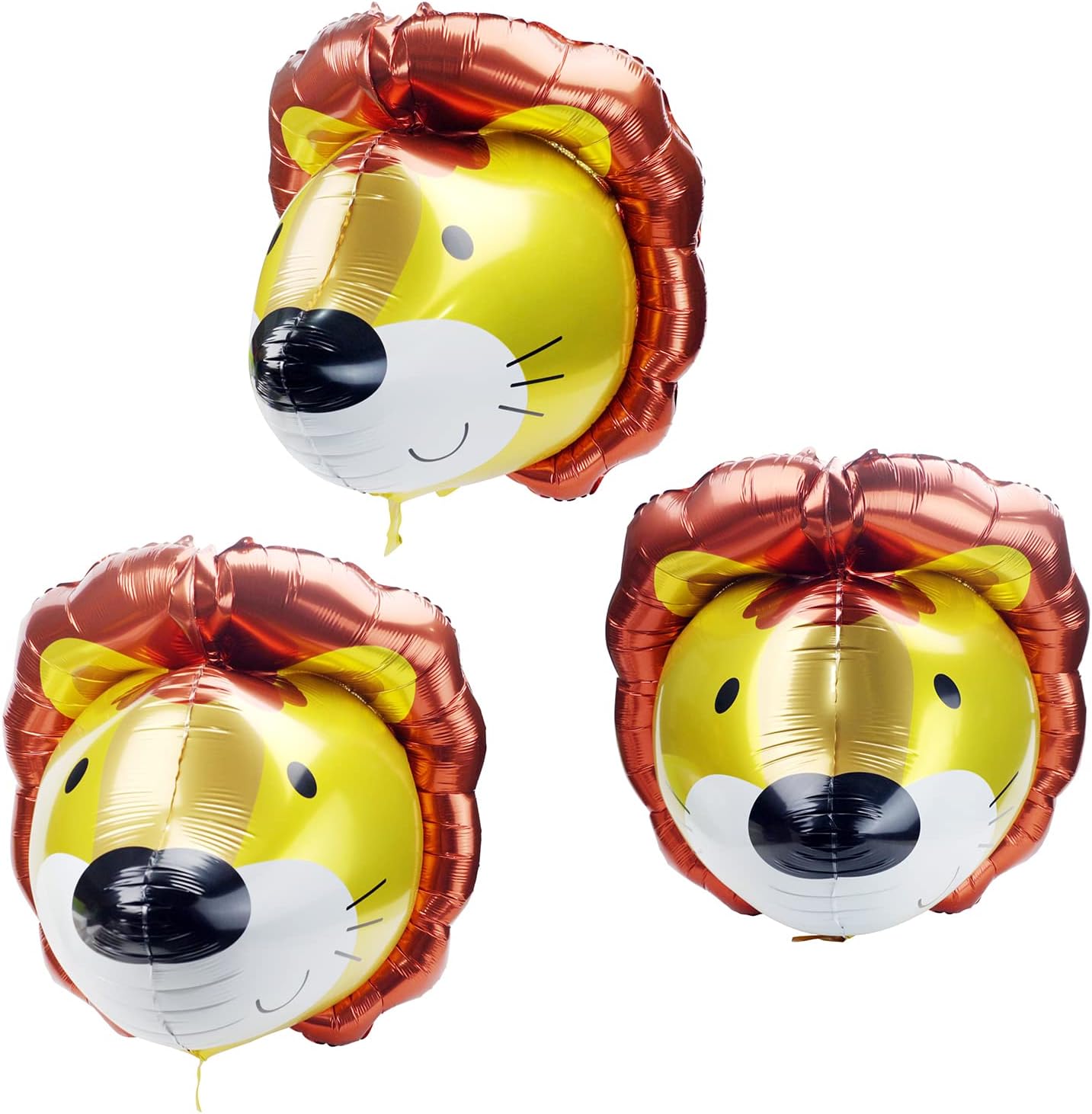 Giant Safari Jungle Animal Lion Head Balloons - Woodland Forest Lion Balloons Baby Shower Birthday Party Decorations, 3 Pack Inflatable 29'' Lion Aluminum Helium Mylar Foil Balloons, with Ribbon