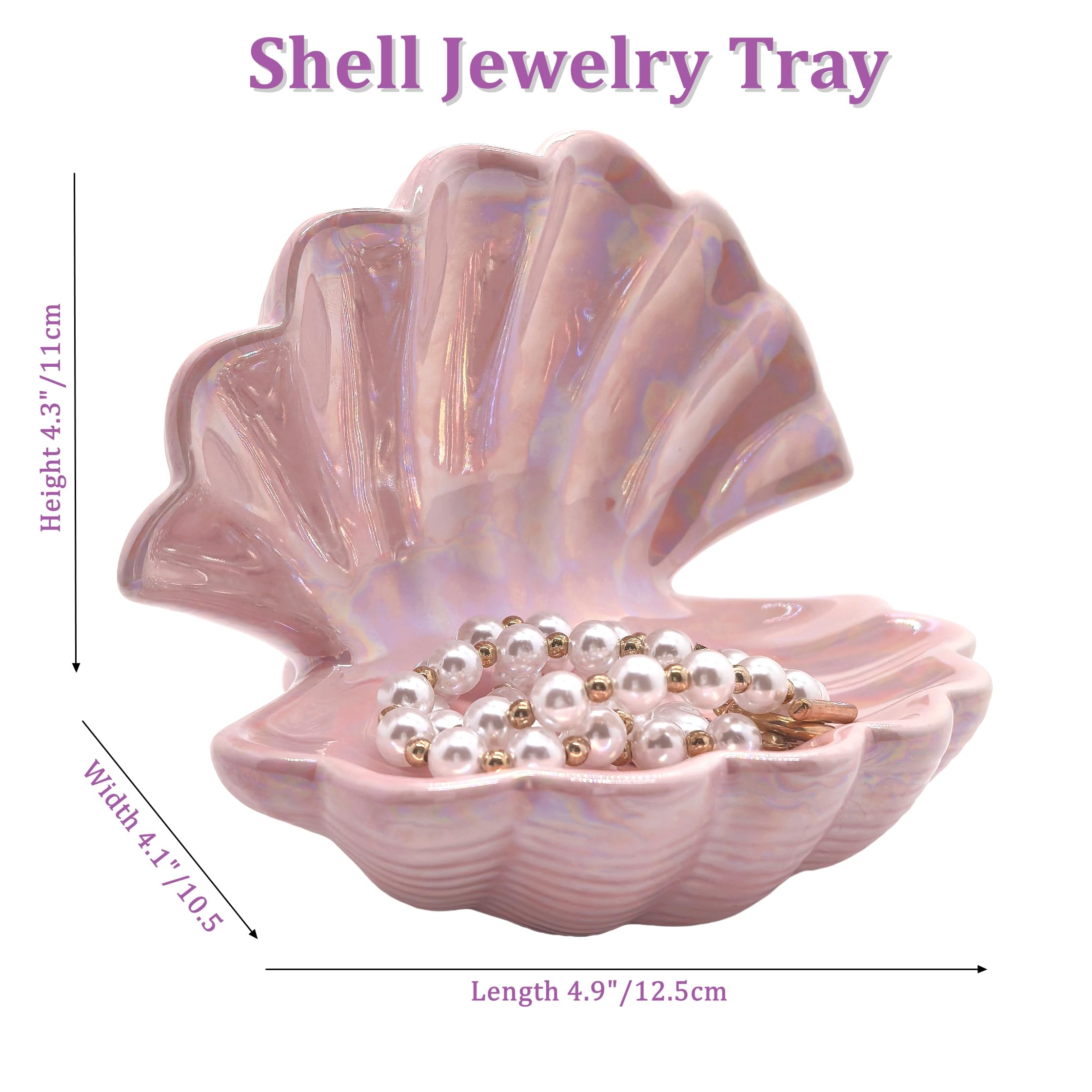 BOHK Shell Trinket Dish Ceramic Conch Ring Holder Jewelry Tray Decorative Jewelry Plate Cute Jewelry Organizer for Home Decor (Shell Pink)