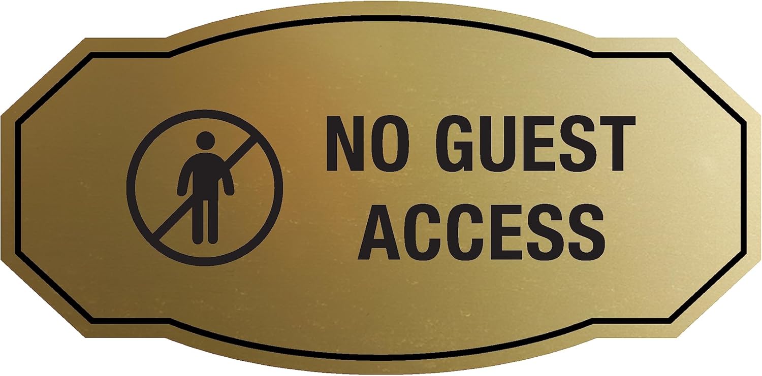 Signs ByLITA Victorian No Guest Access Stick Man Graphic Business Sign (Brushed Gold) - Small