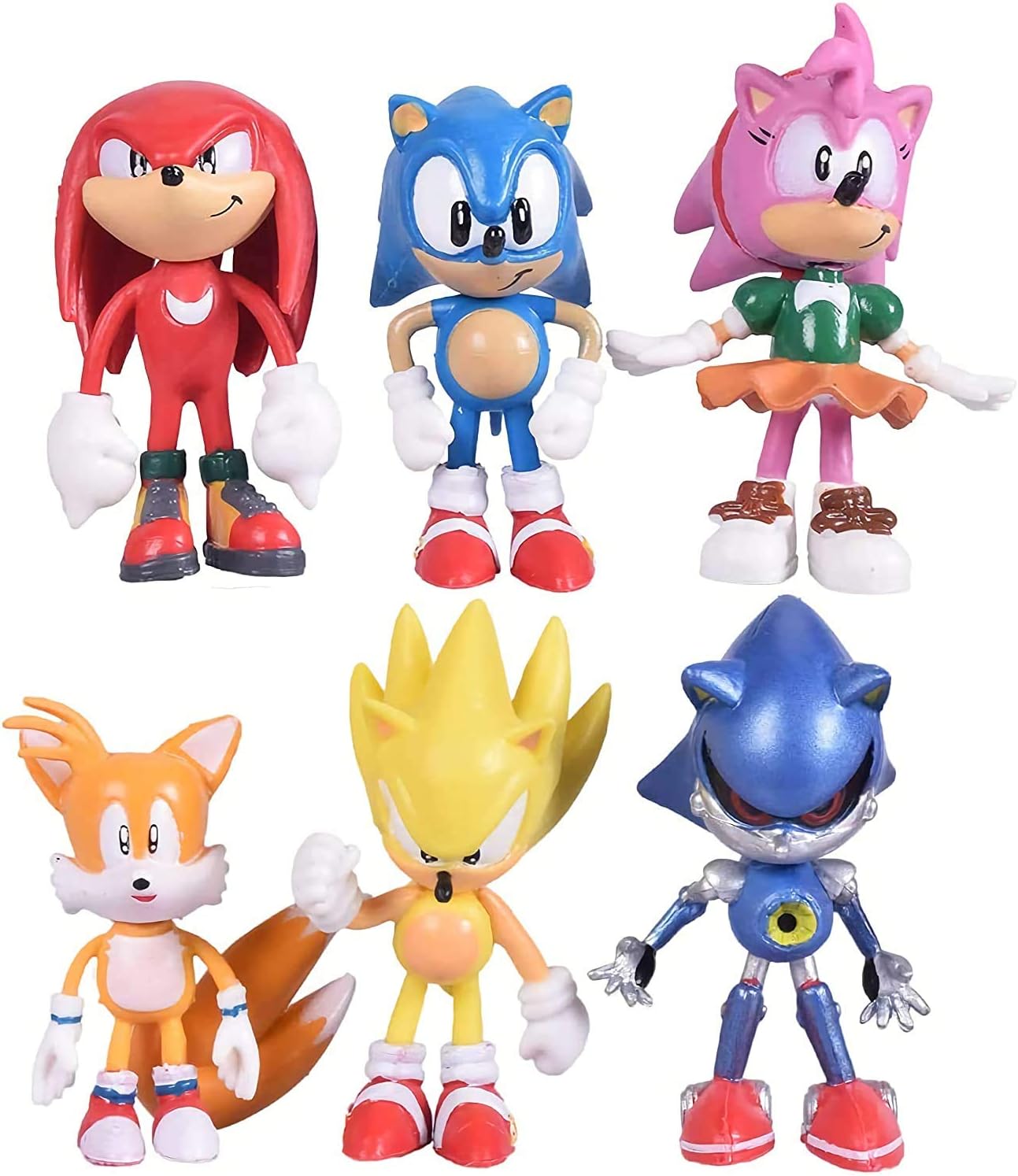 Sonic the Hedgehog Action Figures Cake Toppers, Sonic Figurines Collection Play set , Children Mini Toys Cupcake Toppers for Birthday Party Supplies Set of 6 pcs
