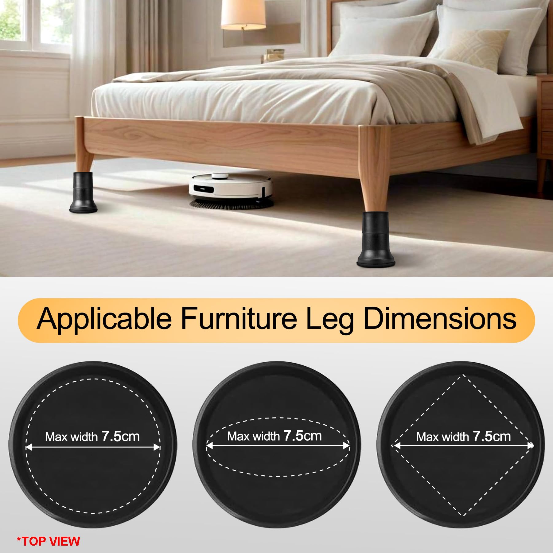 Uping Rialzi per Letto Rialzi per Mobili Alza Letto Piedini Rialzo Mobili, Aggiungere 5,5 cm o 10 cm o 15,5 cm in Altezza (4 Set, Nero)