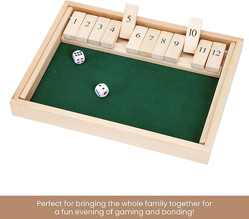 Miniatura 4 de Bits and Pieces - Juego de mesa grande Shut The Box - Juego de mesa 3 en 1 - Juego de mesa de 12 dados - Caja de juego de mesa de pub de madera - 2