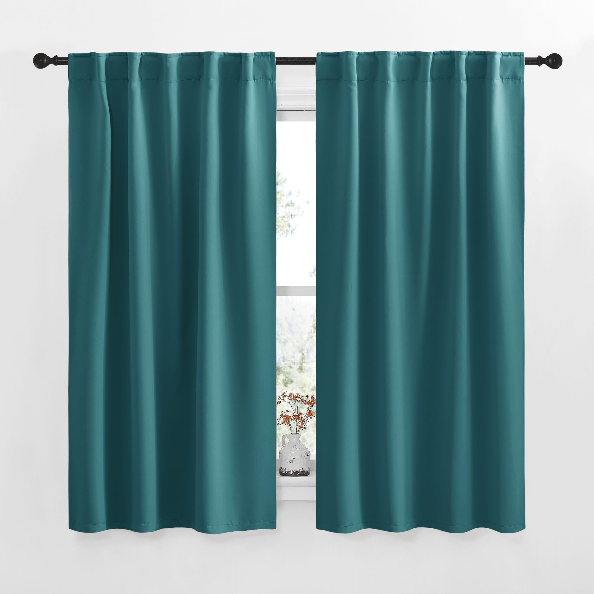 NICETOWN Blackout Window Curtains for Camper - (Sea Teal Color) 34x48 Inch, 2 Panels Set, Thermal Insulated Room Darkening Blackout Drapes/Draperies with Rod Pocket &amp; Back Tab for Loft