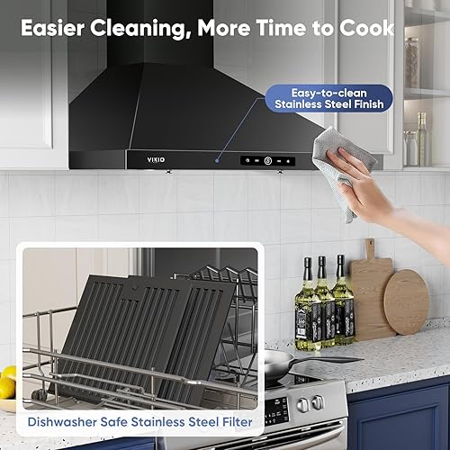 Miniatura 5 de Campana extractora para montaje en pared de 30 pulgadas, 580 CFM, campana de ventilación de cocina, convertible con conductossin conductos con