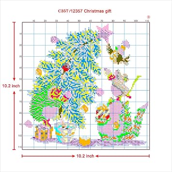 Printed Cross Stitch Kits 11CT 14X14 inch 100% Cotton Holiday Gift DIY Embroidery Starter Kits Easy Patterns Embroidery for Adults Crafts DMC Stamped Cross-Stitch Supplies Needlework Christmas Tree