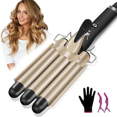 Lockenstab 3 Fässer LAYADO Welleneisen für Haare, Welleneisen 22mm, Beach Waves Lockenstab Einstellbar Schnell Eerhitzendes Professionelle Styling-Tool Für Alle Langes/Kurzes Haar