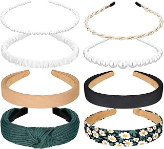 8 Pcs Different Designs Headbands for Women Knotted Wide Headbands Pearl Headband Cute Flower Hair Hoop Non Slip Head Accessories for Women Girls Solid Headbands Set, 8 Styles