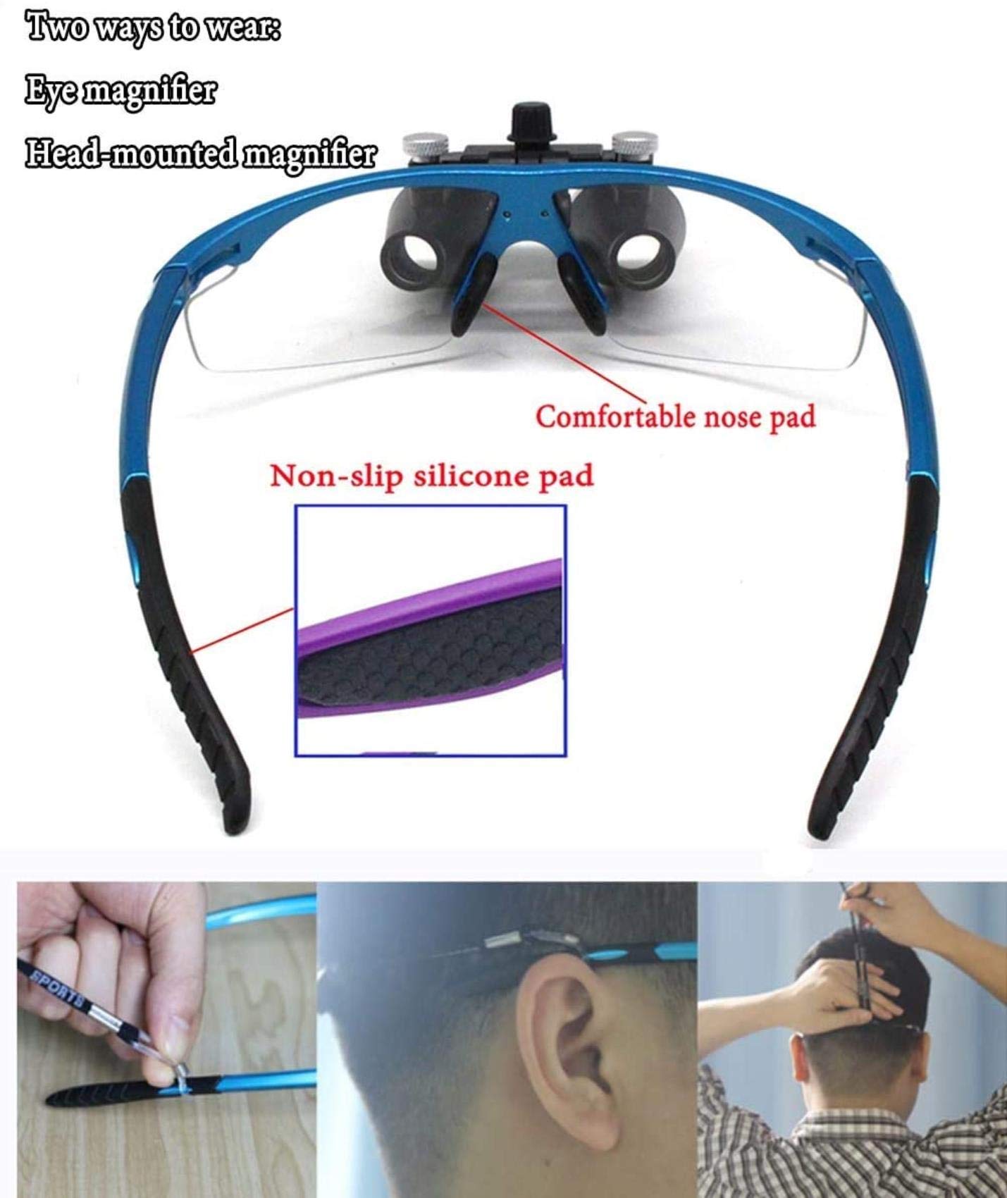 Loupes dentaires 3.5X Lunettes chirurgicales avec Lampe Frontale LED Dentiste Loupe binoculaire Bleu
