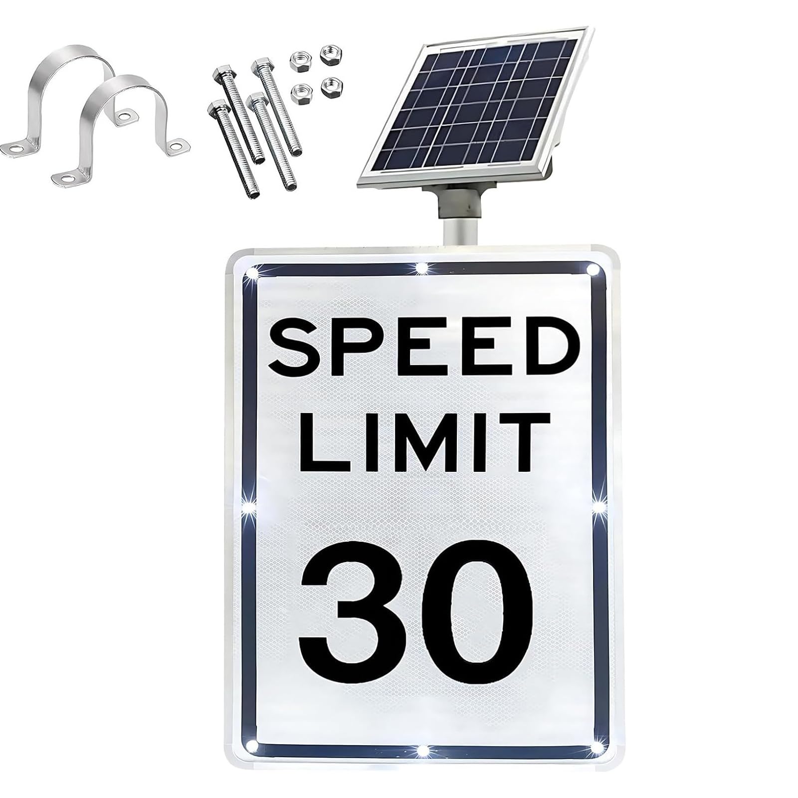 Señal LED de límite de velocidad intermitente con energía solar, señal de advertencia de tráfico de alta visibilidad, impermeable IP65 para uso en carretera y exteriores