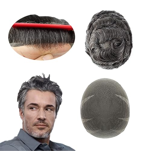 Toupee para hombres, piezas de cabello humano, sistema de reemplazo de cabello Reak, cabello ondulado de encaje suizo natural #1B30