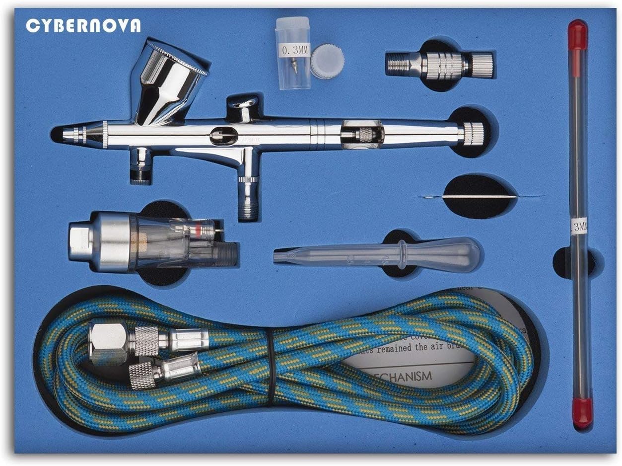 CYBERNOVA SP180K Kit Professional Double-Action Trigger Air-Paint Control Airbrush with 0.2/0.3/0.5mm Needle Air Brush Spray Gun for Makeup Model Nail Body Paint Art