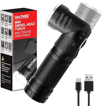 Hautmec Rechargeable LED Flashlight, 500 Lumens, Waterproof, 3 Modes, Magnetic, Compact Handheld Flashlight for Camping and Outdoor Use