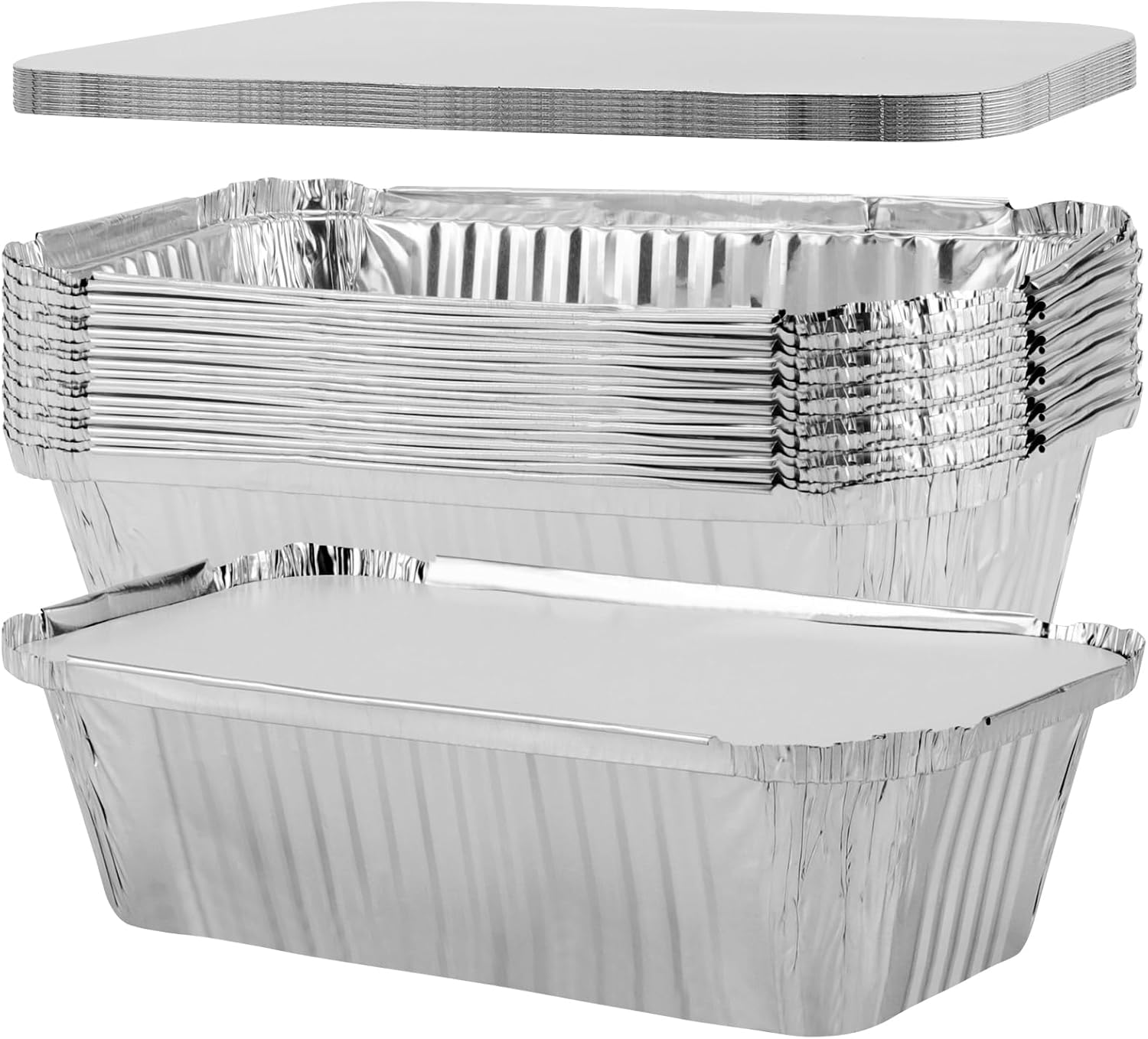 FUNSUEI 20 PCS Rectangular Foil Trays with Lids, Silver Foil Trays with