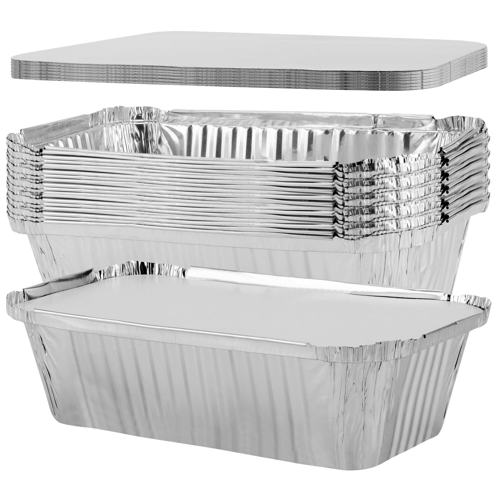 FUNSUEI 20 PCS Rectangular Large Foil Trays with Lids, 3Inch Deep Aluminium Food Containers for Cooking, Roasting, Baking, 25.2 x 14 x 7.8cm