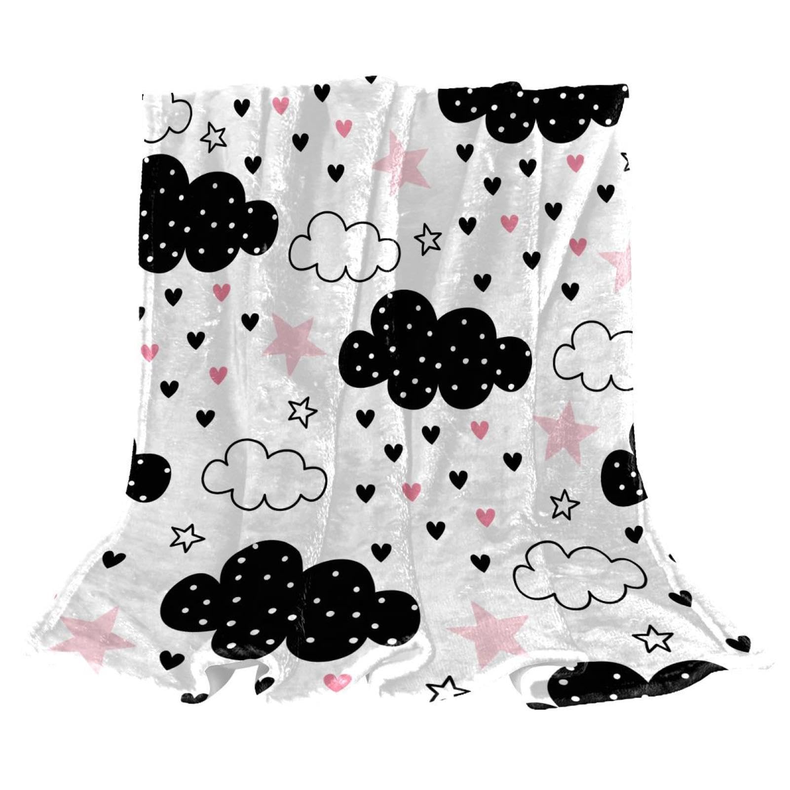 Couverture polaire love white clouds lit et canapé 150x130cm