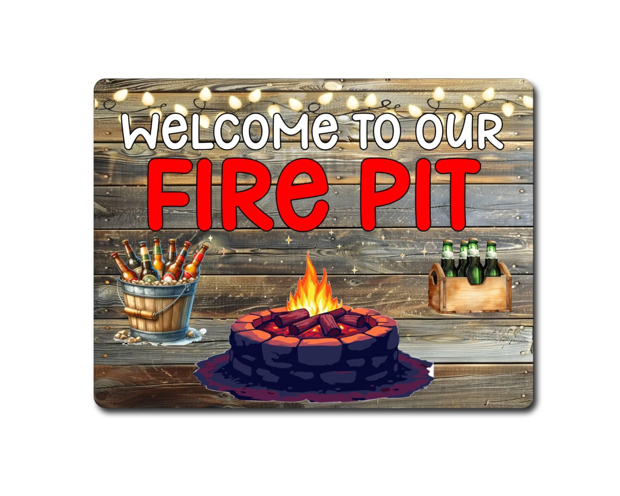 Decalarama Garden Metal Sign Gift – Welcome To Our Firepit - Cute Fun BBQ Novelty Aluminium Present