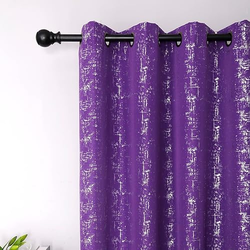 Taisier Home Cortinas texturizadas de lino con estampado de lámina plateada, diseño de puntos geométricos, cortinas para dormitorio, sala de estar,