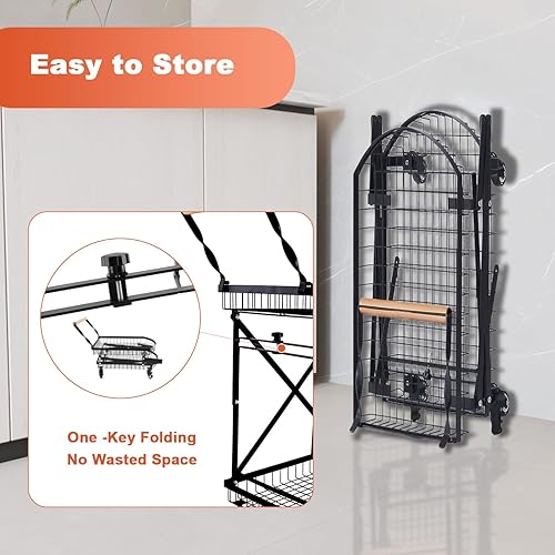 Miniatura 4 de Carrito utilitario plegable de 2 niveles con ruedas, carrito de compras plegable de 110 libras con ruedas, carrito plegable multifunción resistente