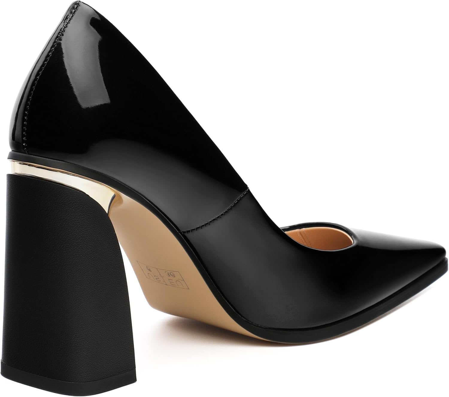 Womens High Heels,Patent Closed Square Toe Slip on Chunky Block Pumps,Elegant Heels,Daily Wedding Party Dress Shoes 3.5IN