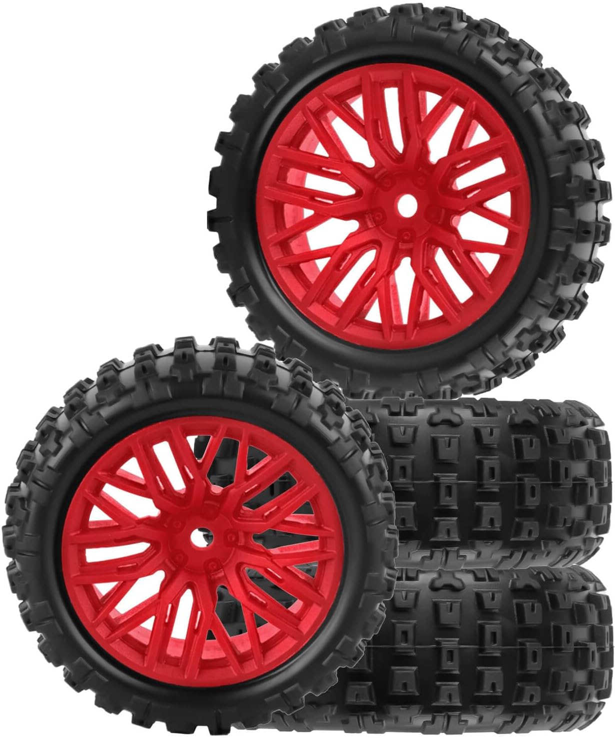 RC Truck Tires for 1/18 Typhon Grom,RC Off Road Buggy Rally Wheels and Tires,4Pcs RC Highway Tires Wheels 12mm Hex Wheels Rims and Rubber Tires,Red