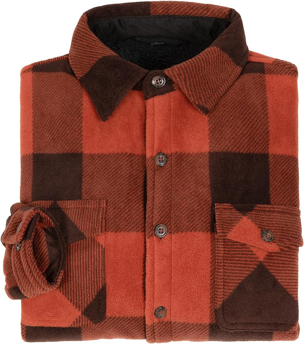 Men's Warm Sherpa Lined Fleece Plaid Flannel Shirt Jacket(All Sherpa Fleece Lined) - Image 6