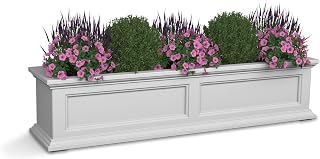 Mayne Fairfield 4ft Self-Watering Window Box in White - Durable Resin Planter with Wall Mounts & 15-Year Warranty