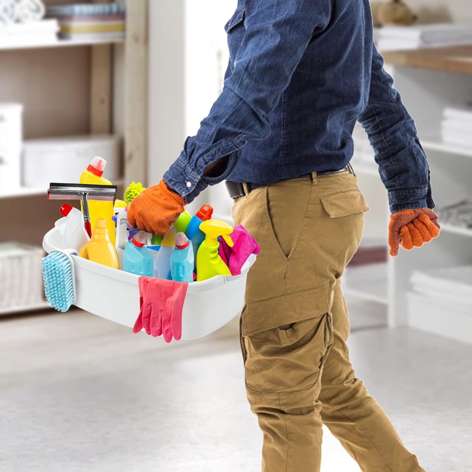 TOPZEA 2 Pack Cleaning Supplies Caddy, Large Plastic Cleaning Supply Organizer Bucket with Handle Portable Housekeeping Shower Tote Caddy Under Sink Tool Storage Baskets for Dorm, Bathroom, Household