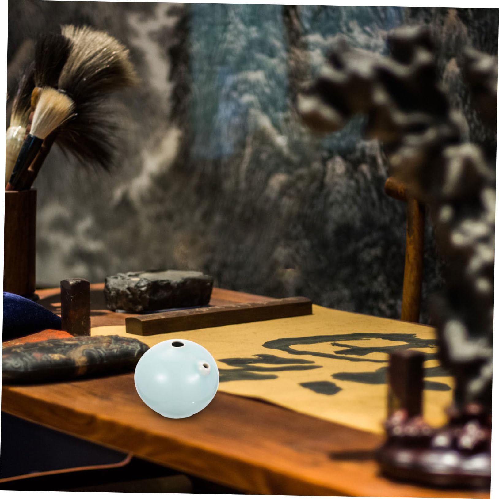 HOMSFOU 2 Pcs Ink Chinese Calligraphy Practice Tool Brush Calligraphy Water Dropper Inkstone Water Container for Office Supplies