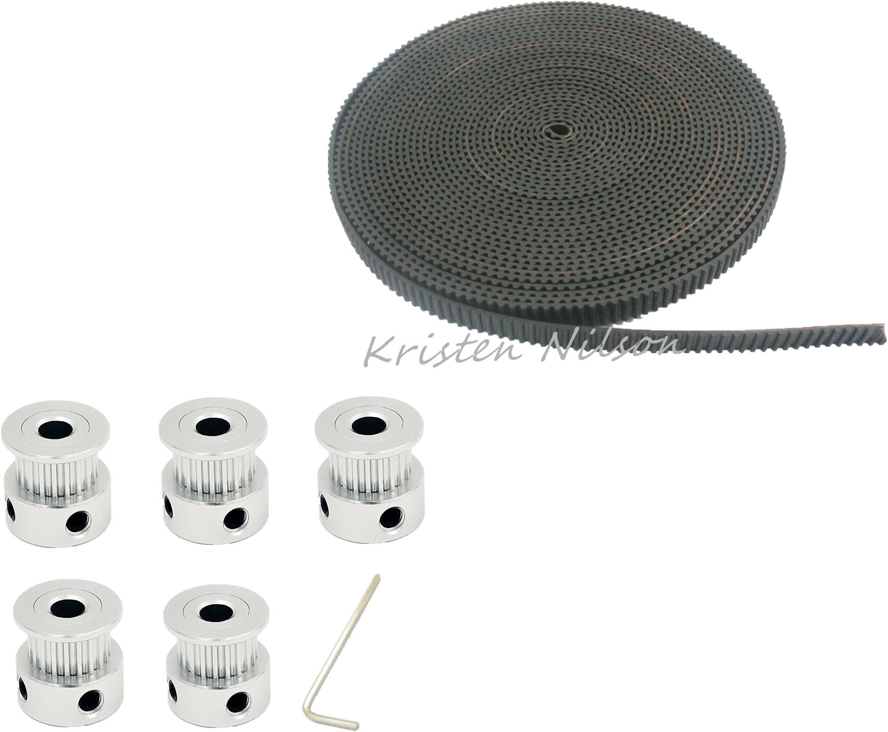 5Pcs 5mm Aluminum Gt2 20t Pulley and 2GT-6mm 5Meters Rubber Opening Belt for 3D printer (reprap , Prusa i3 , MendelMax)