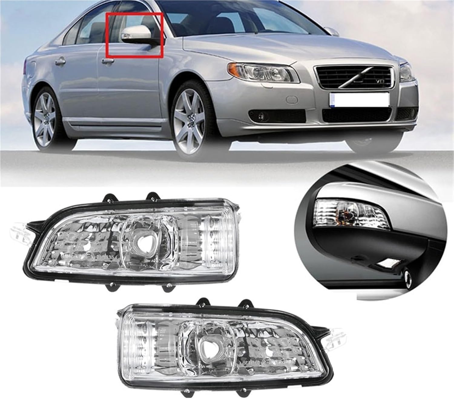 Car Rearview Side Mirror Turn Signal Lamp (without bulb) Compatible With Volvo S80 S80L S40 S60 C70 C30 31111090(Left)