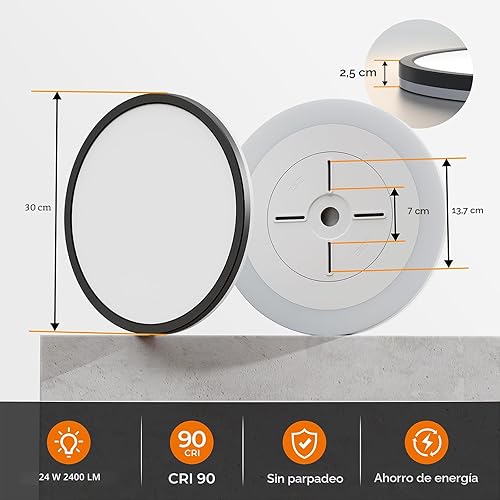 Miniatura 7 de Matane Lámpara de Techo LED Empotrada de 12 Pulgadas con Luz Nocturna, 24W 2400LM 3000K/4000K/5000K Seleccionable, Luces de Techo Regulables