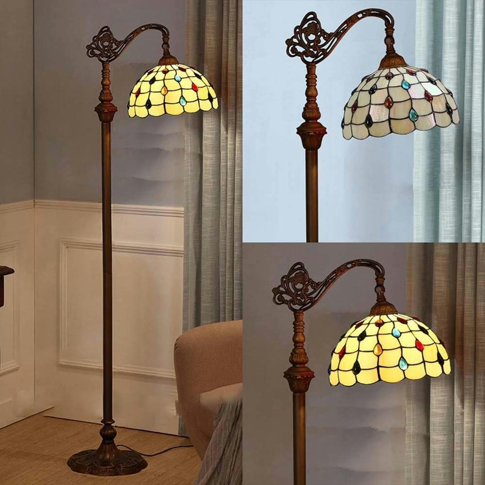 IUokLU 12 inch Tiffany-style Floor Lamp,Vintage Stained Glass Floor Lights with 1 Light, Decoration ReadStandLight/Bedroom/Office, E27 (6)
