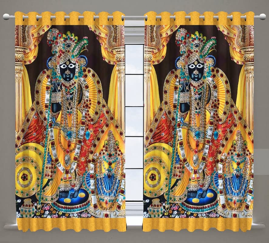 OMAJA HOME 3D Digital Printed Premium God Krishna Print Curtains for Home Polyester Knitting Door Curtain, Pack of 1 Multicolor for Pooja ghar mandir Home Size:7ft Multicolor#126