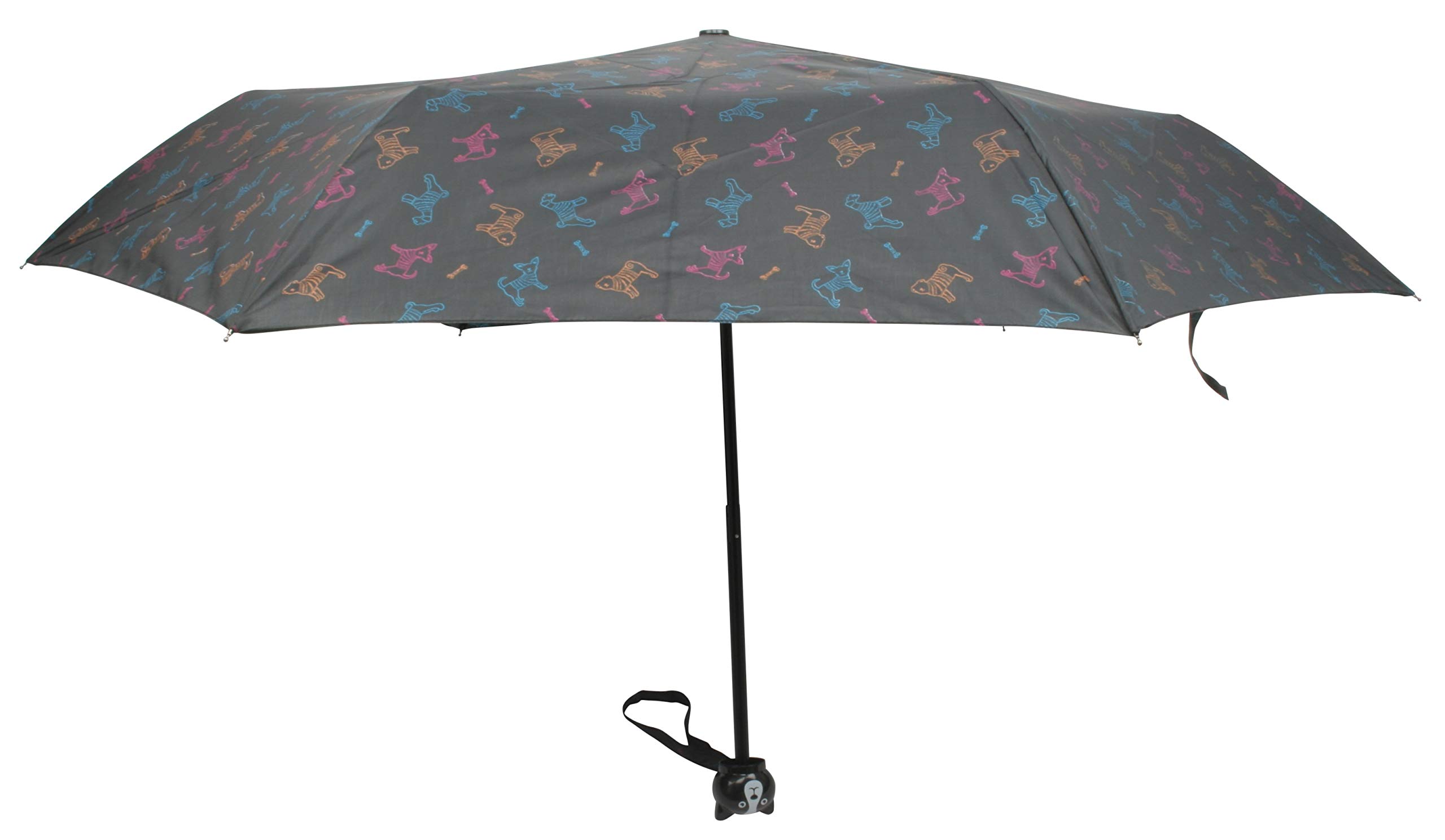 DrizzlesLadies Supermini Animal Print Umbrella Black Dog