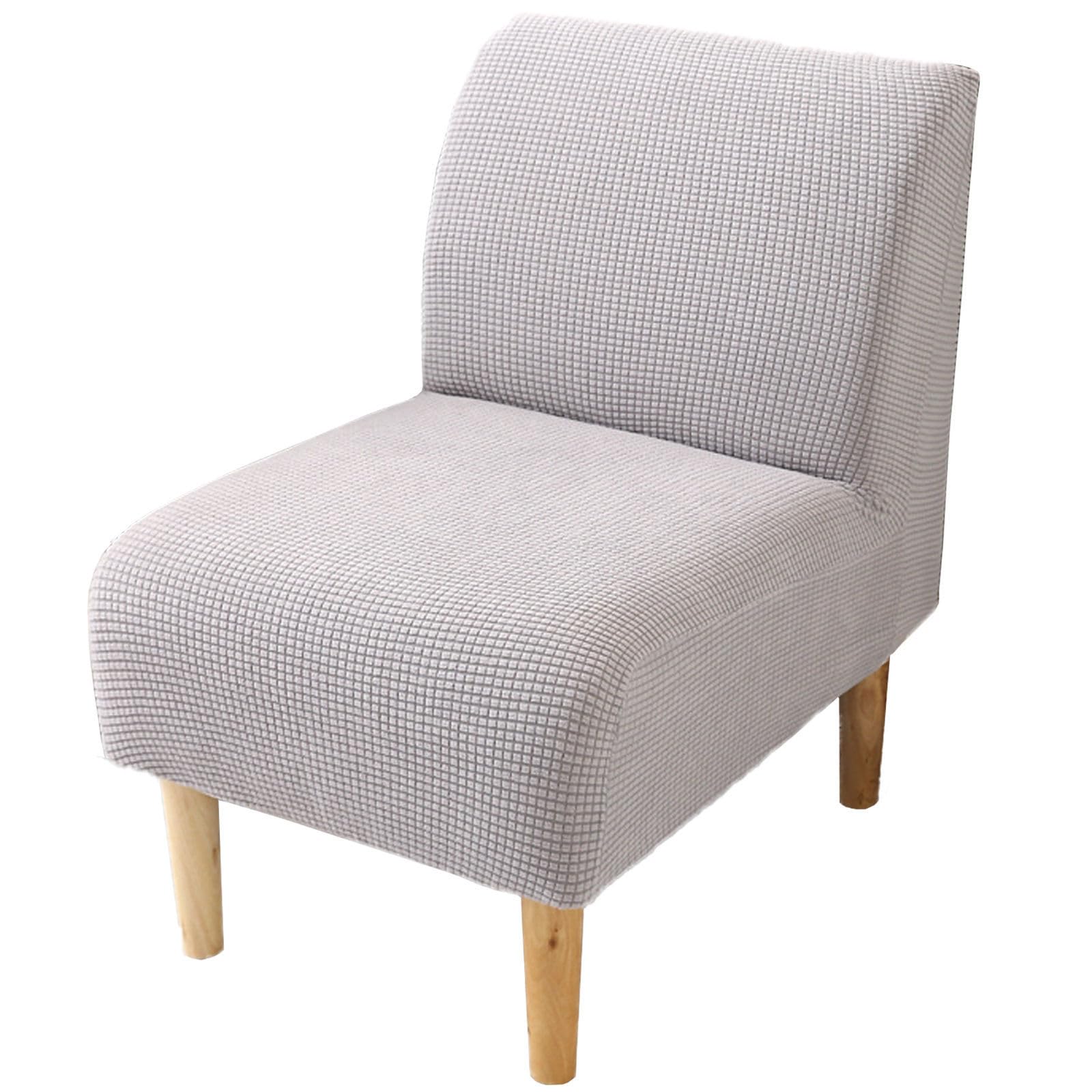 ZRCYXDW Stretch Armless Accent Chair Cover, Checkered Armless Chair Slipcover Soft Removable Slipper Chair Slipcover with Elastic Bottom Washable for Living Room-Light Grey-1 Piece