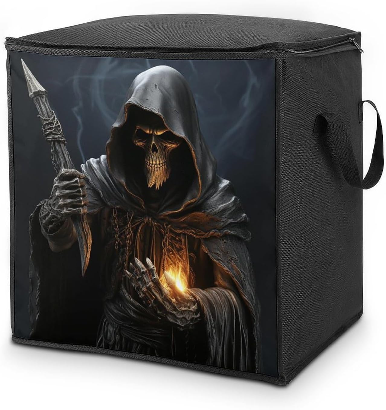 Quilt Storage Bag,Grim-Reaper Printed Large Foldable Storage Container Portable Travel Storage Bag for Blankets, Quilts, Clothes, Comforter, Bedding And Pillows