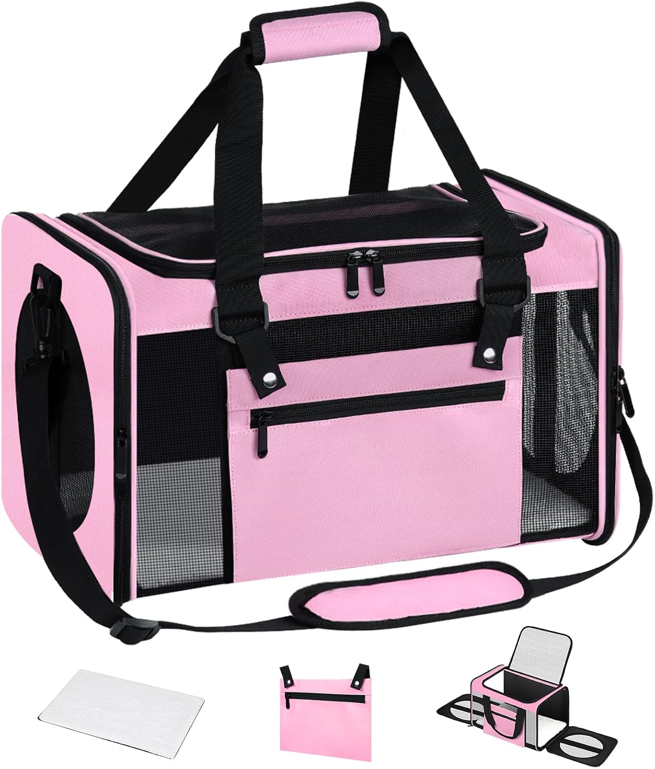 PINPON Soft Pet Carrier Airline Approved Collapsible Travel Cat Carrier for Small Dogs Puppy Large Medium Small Cats Three-Sided…