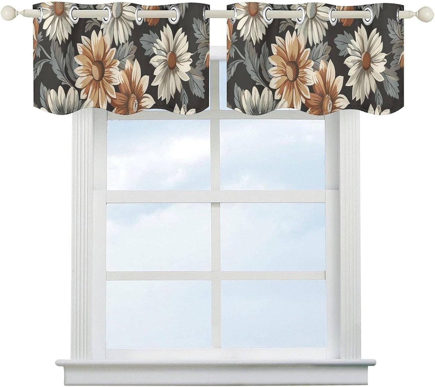 Intricate Vintage Pattern Valance for Windows, 2 Pack Kitchen Curtains Modern Home Decor, Soft Blackout Window Curtains for Living Room & Bedroom, 18 X 52 Inch