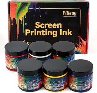 Pllieay Screen Print Ink, 6 Colors 8 Ounce (237ml) Fabric Ink, Fabric Screen Printing Ink for Screen Printing, DIY Fabric, T-Shirts, and Gift Packing