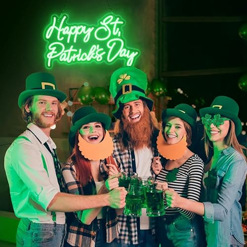 Miniatura 5 de Letrero de neón con texto en inglés Happy St. Patrick's Day, 16 x 10 pulgadas, luces LED verdes decorativas para ventana de pared para decoración de