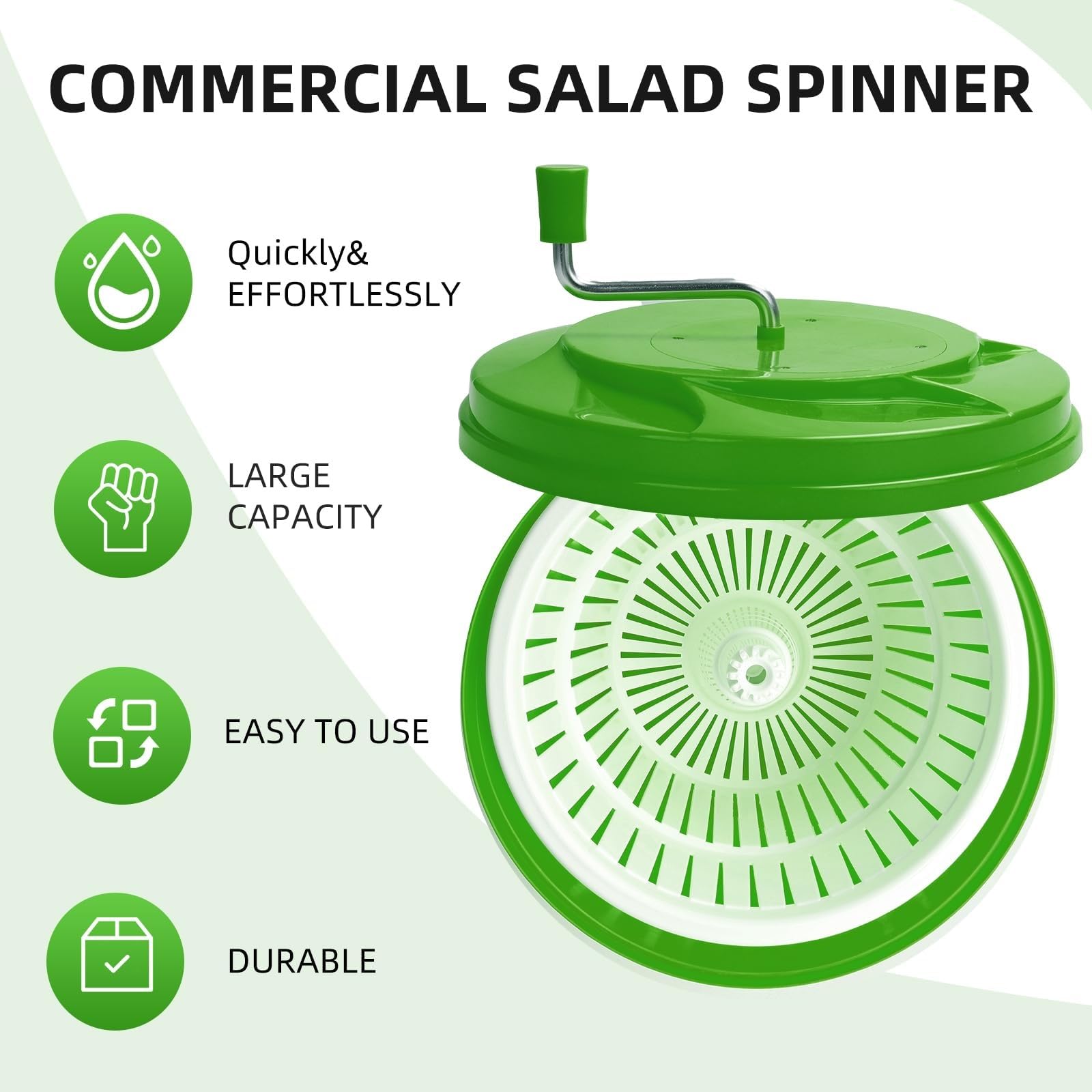 Centrifuga per insalata di grande capacità, asciugatrice manuale per frutta e verdura con manico rotante, ideale per uso domestico e ristorante, macchina per insalata da 12 litri per verdure fresche