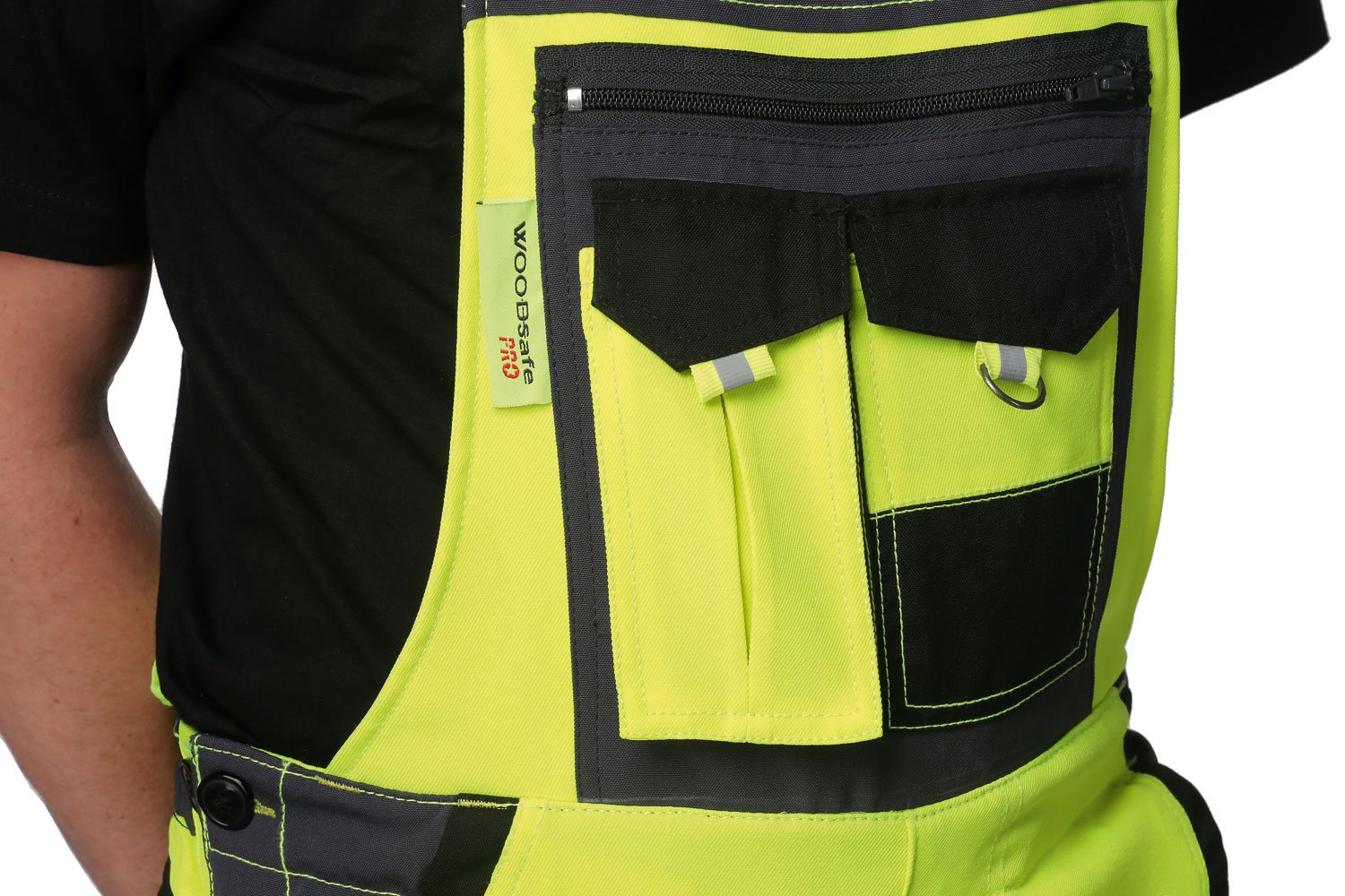Schnittschutzhose Klasse 2, kwf-geprüfte Forsthose, Latzhose gelb/grau, Herren - Waldarbeiterhose (50)