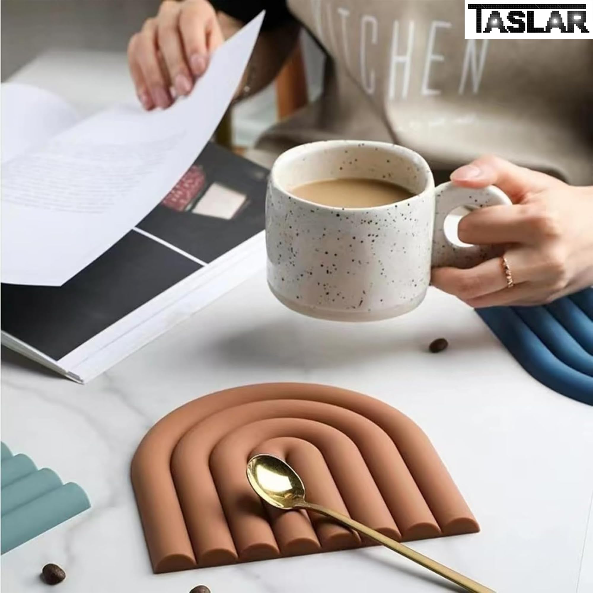 TASLAR Silicone Insulation Pad Colorful Placemat Pot Cup Mat Heat Resistant Thickening Anti-hot Creative Coaster for Countertops, Spoon Rest, Multipurpose Food Grade Thick Trivets (Brown) 1