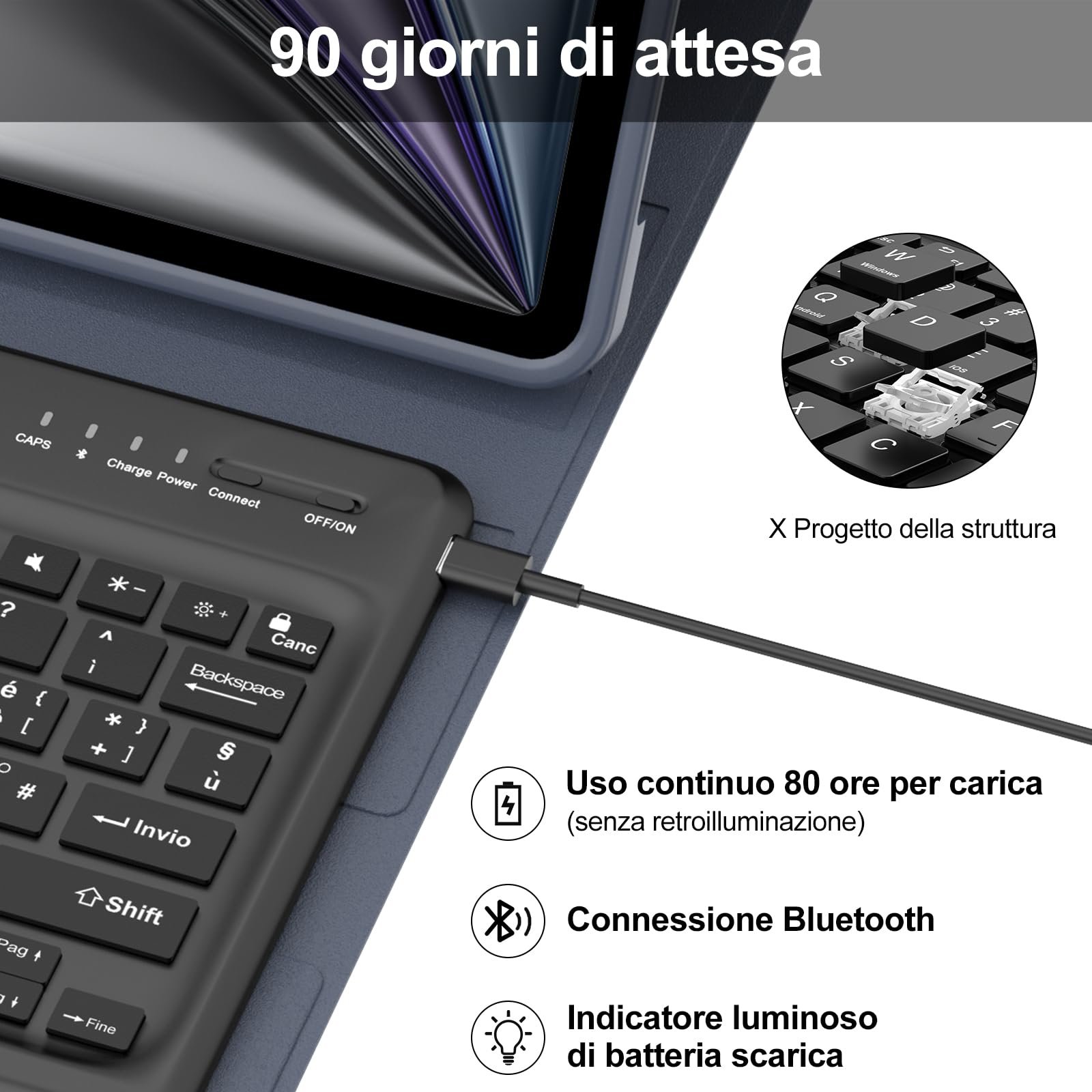 IVEOPPE Tastiera iPad Air 11 M4 2026/M3 2025/M2 2024, Cover Tastiera Retroilluminato Italiano ‎QWERTY Bluetooth Staccabile iPad Air 11 2024/2025/2026, Viola lavanda