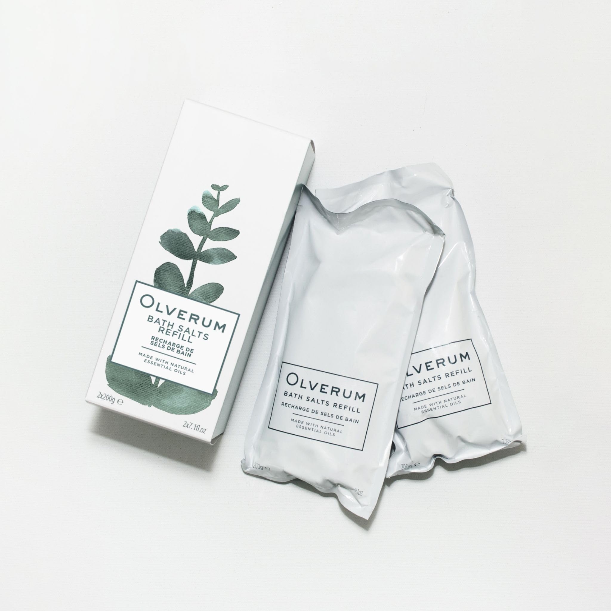 Olverum Magnesium Bath Salts for Women & Men - 2 Refill Sachets - Luxury Muscle Soothing Bath Salts Muscle Soak Aromatic, Therapeutic Blend of Pure Essential Oils & Mineral Salts - Muscle Relaxing