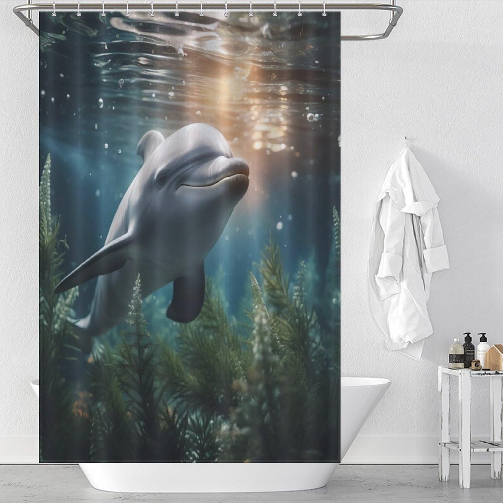 Rideau de douche dauphin en tissu polyester imperméable 122x183cm