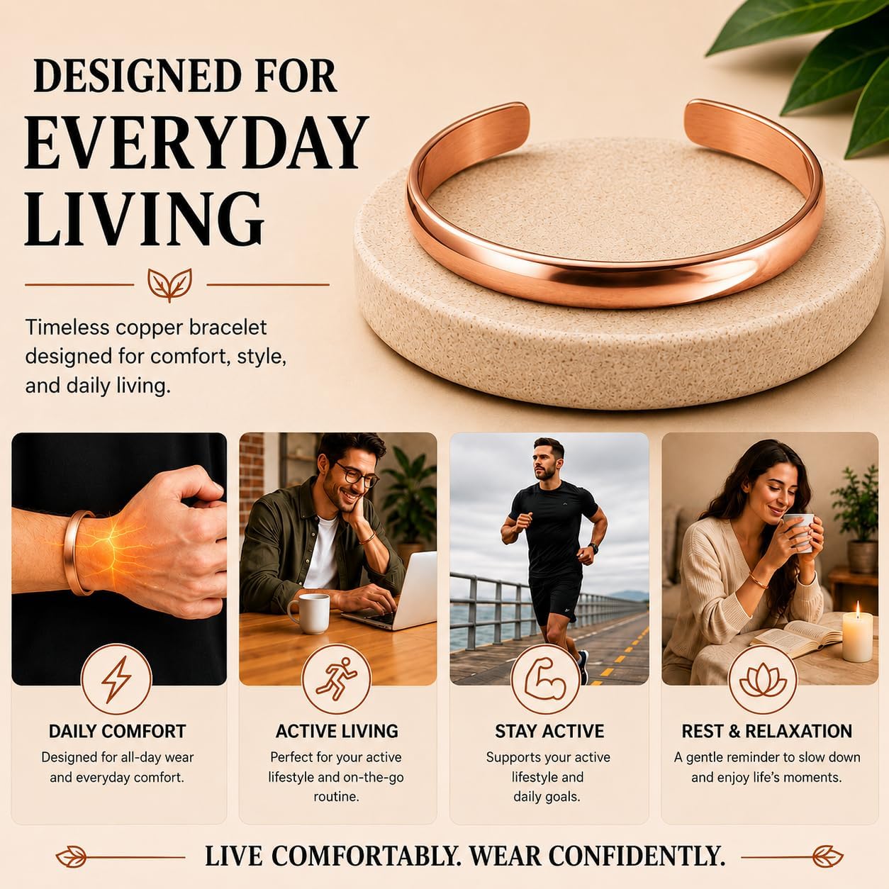 Healing Monk Pure Copper Bracelet for Men & Women – Handmade Uncoated Copper Jewelry Cuff – Adjustable Healing Copper Bracelets for Arthritis – Mens & Womens Copper Cuff Pulsera de Cobre